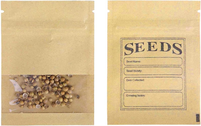 MITOB 200 Pack Clear Window Small Resealable Seeds Packets Coin Envelopes 2.75x3.74 inch Brown Kraft Paper Sample Bag with Preprinted Seed Collecting Template for Seed Storage Organizer - Image 1